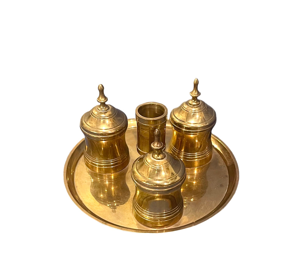 Brass Standish Inkwell with Candlestick