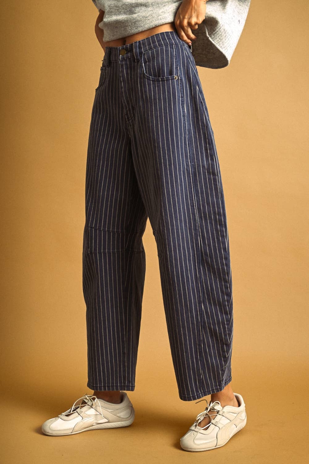 Pinstriped Barrel Pants