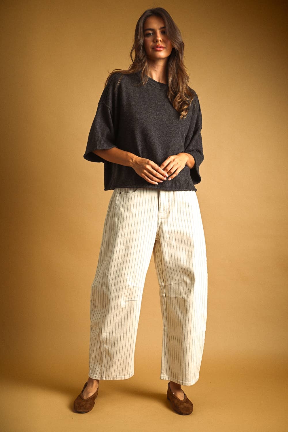 Pinstriped Barrel Pants