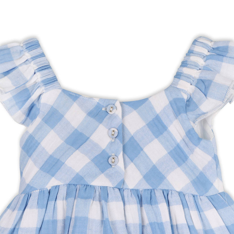 Audrey Arctic Blue Gingham Baby Dress + Bloomer (Organic)