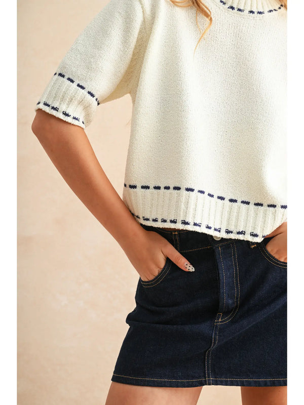 Stitch Effect Detail Short Sleeve Top