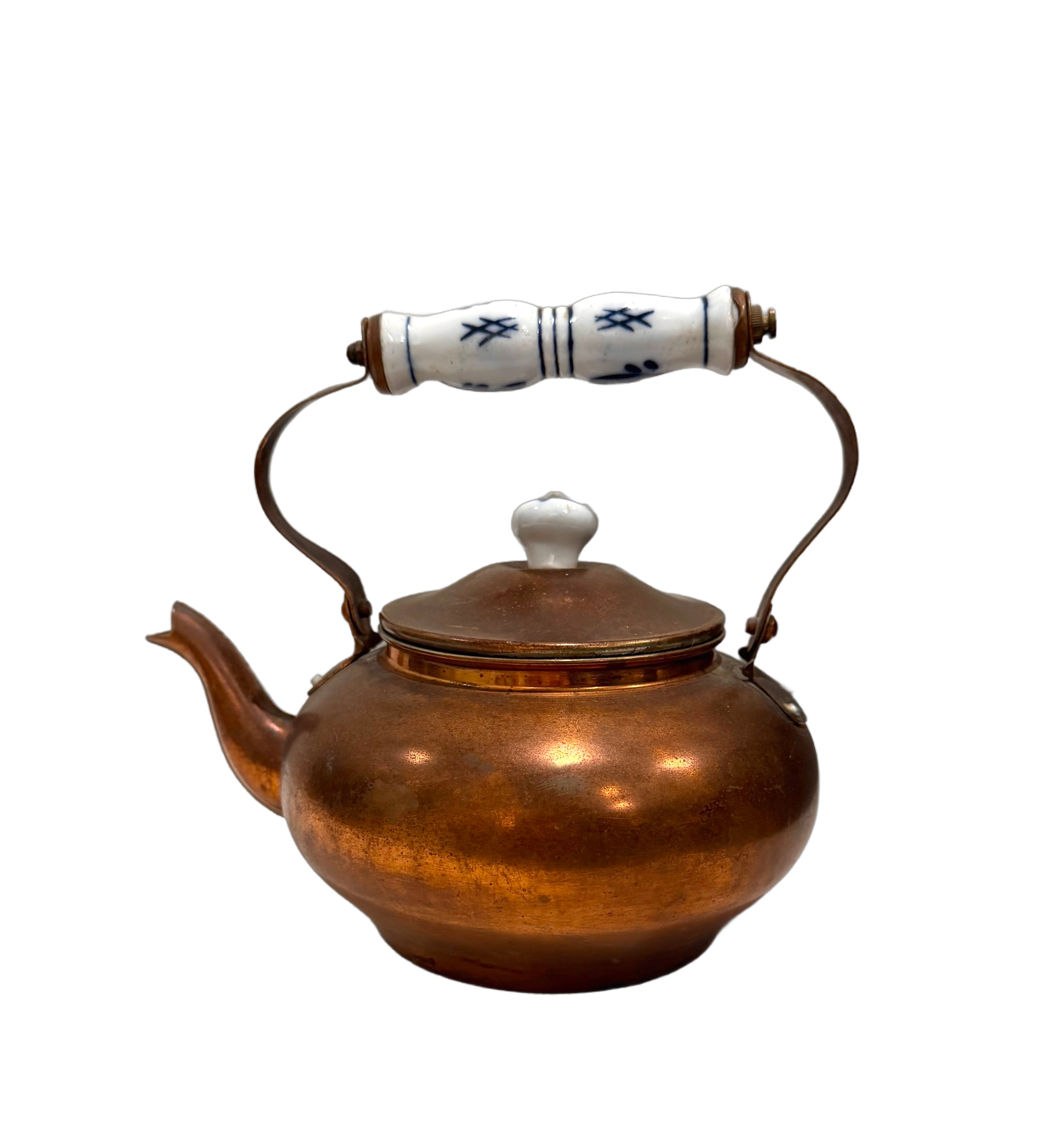 Copper Teapot with Blue & White Handle