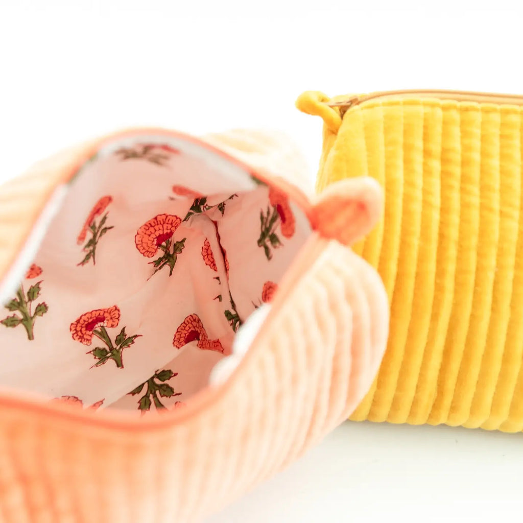 Velvet & Block Print Lined Cosmetic Pouch
