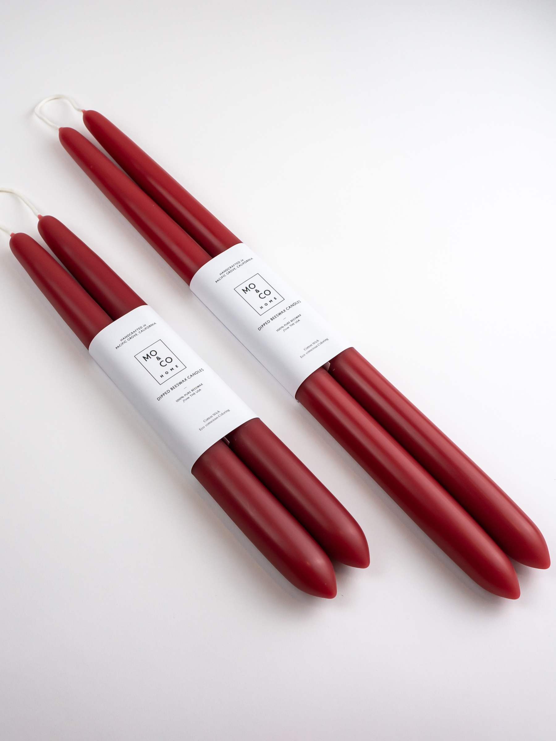 Berry Red Dipped Beeswax Taper Candles