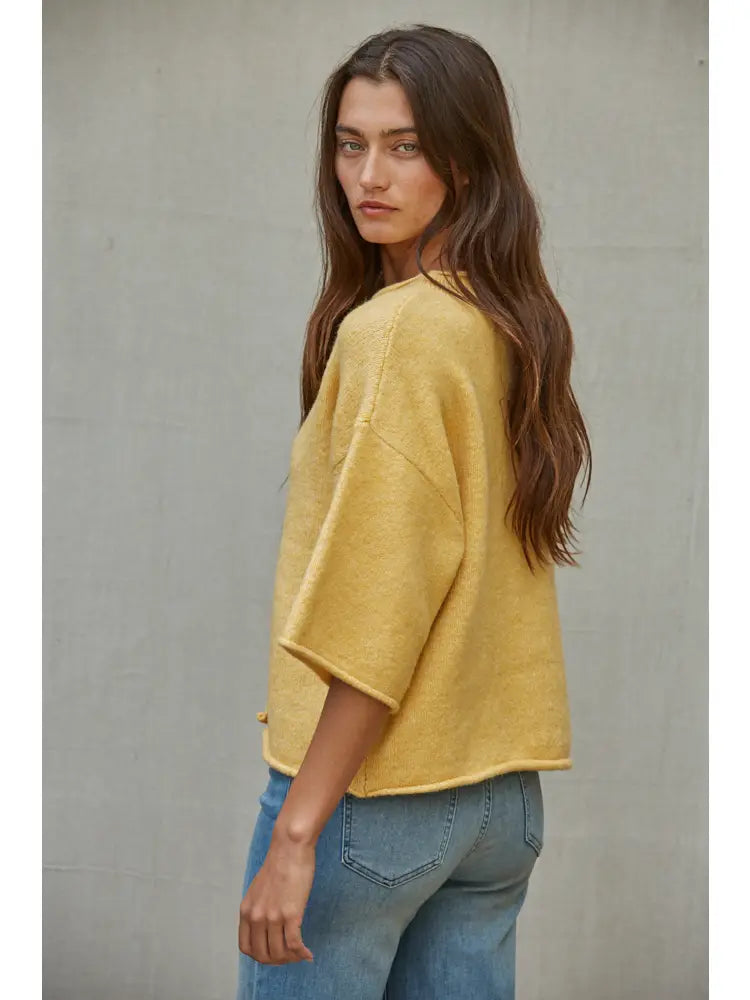 Quarter Sleeve Button Up Cardigan Top