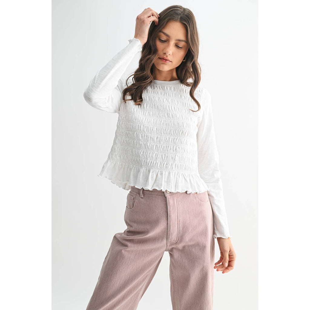 Smocked Slub Knit Top