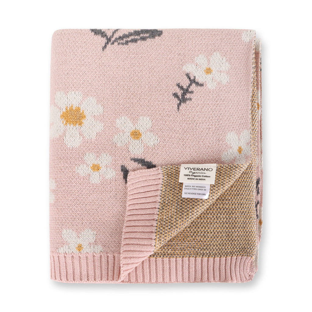 Daisy Floral Knit Baby Blanket