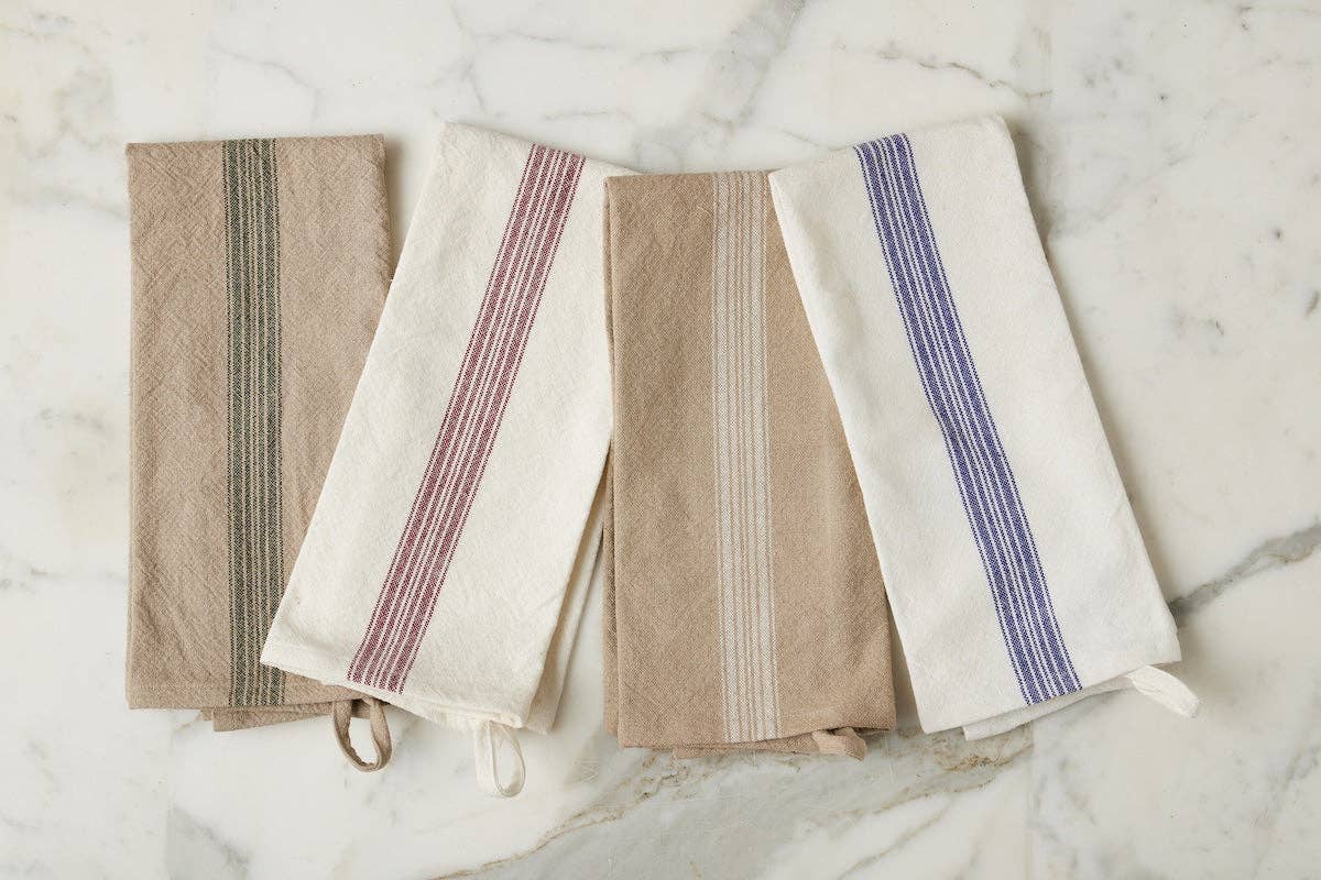 Vintage Merlot Red Stripe Kitchen Tea Towel