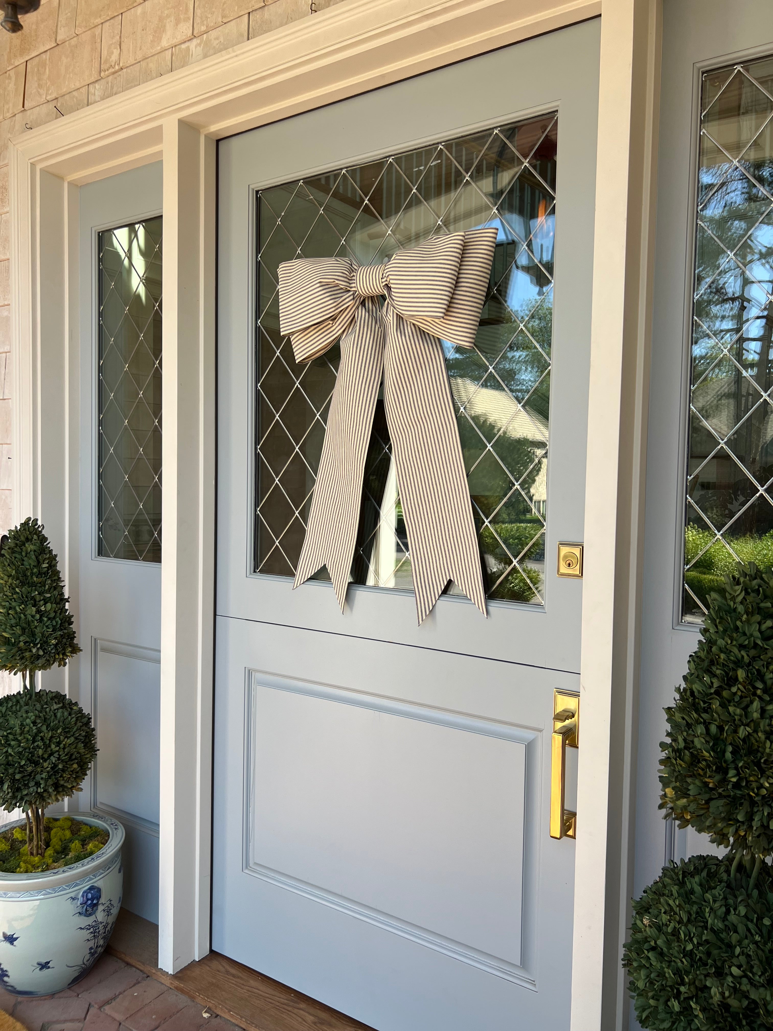 Blue Ticking Striped Bow