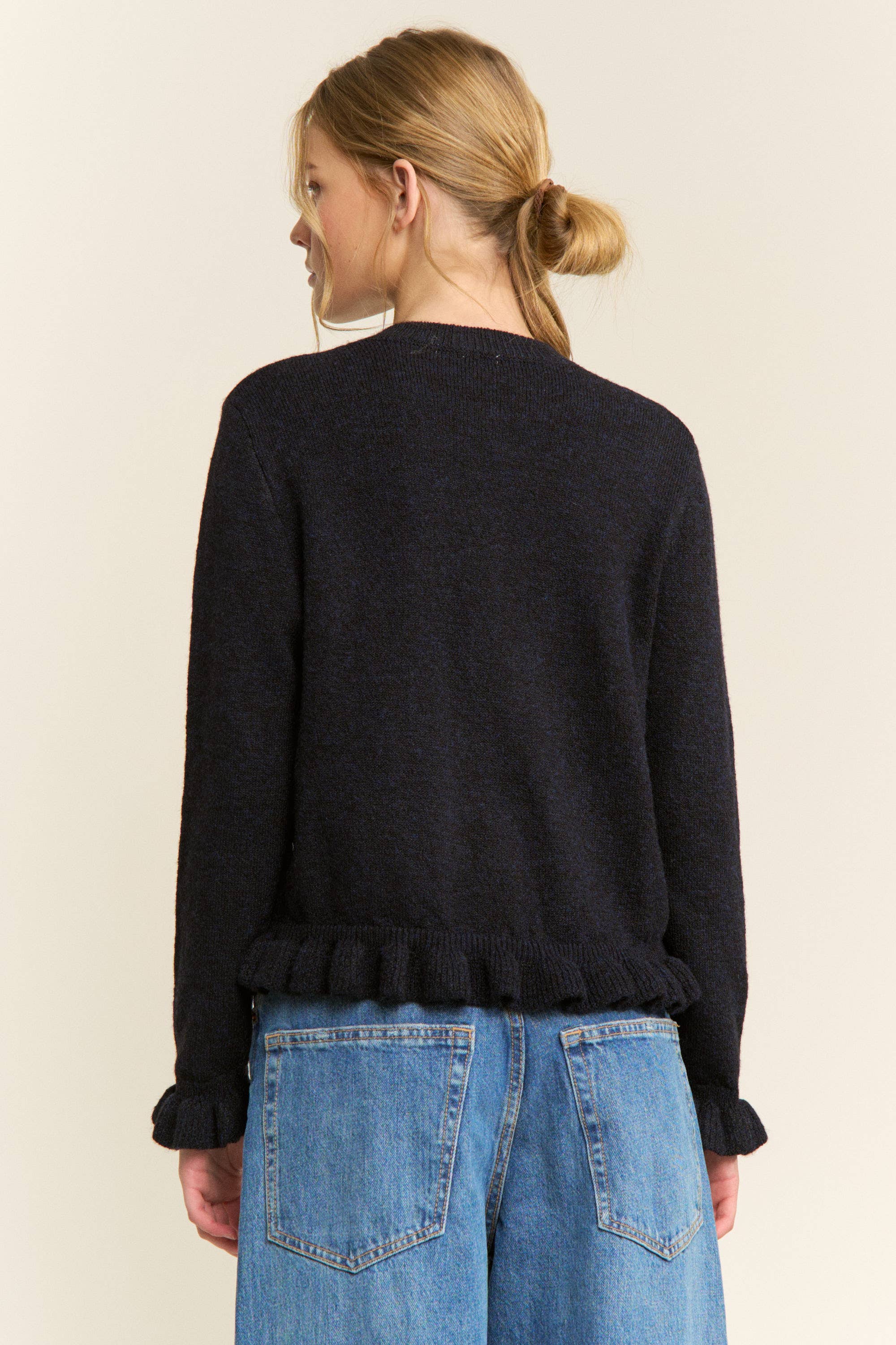 Ruffle Trim Button-Up Cardigan