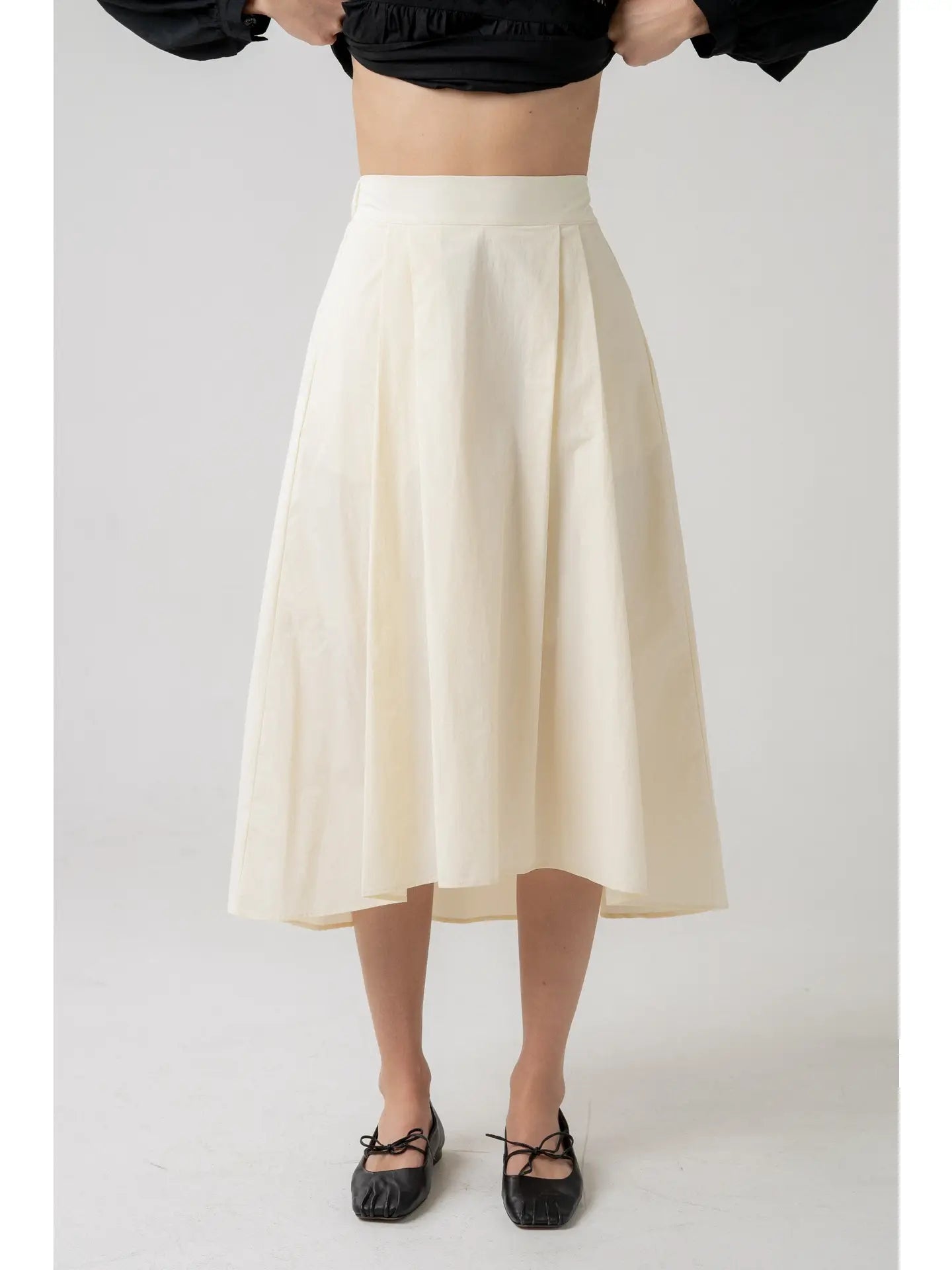 Pleated Midi Skirt with Asymmetrical Hem