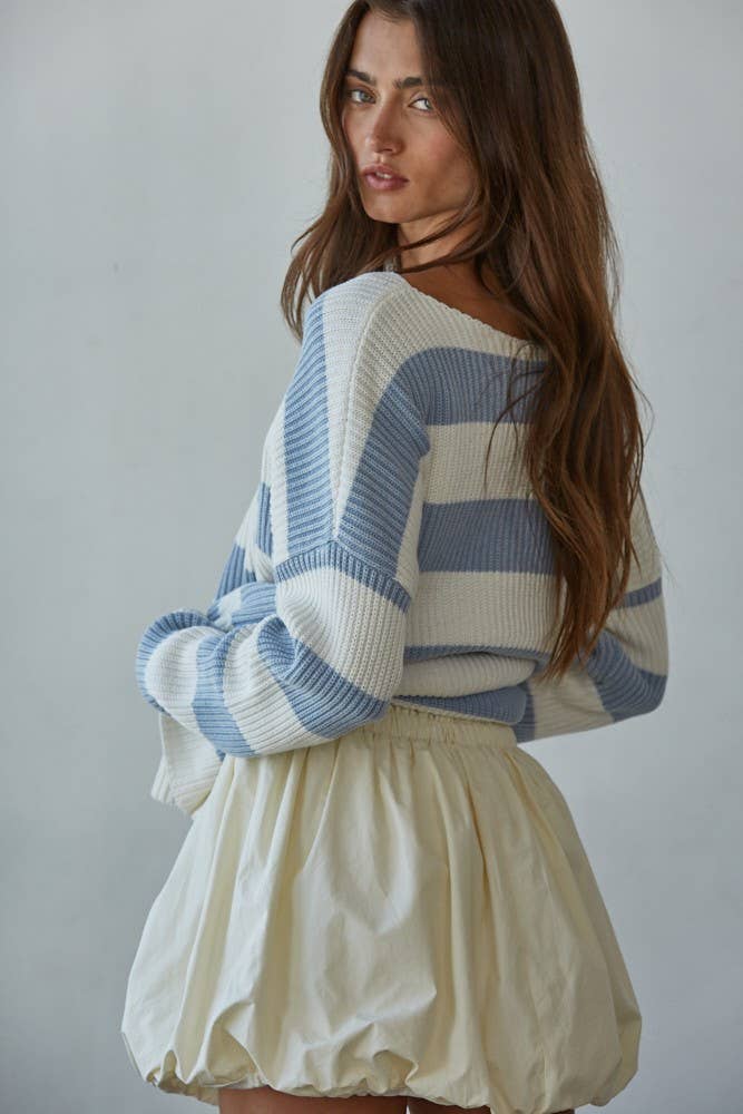 Striped Boat Neck Knit Sweater