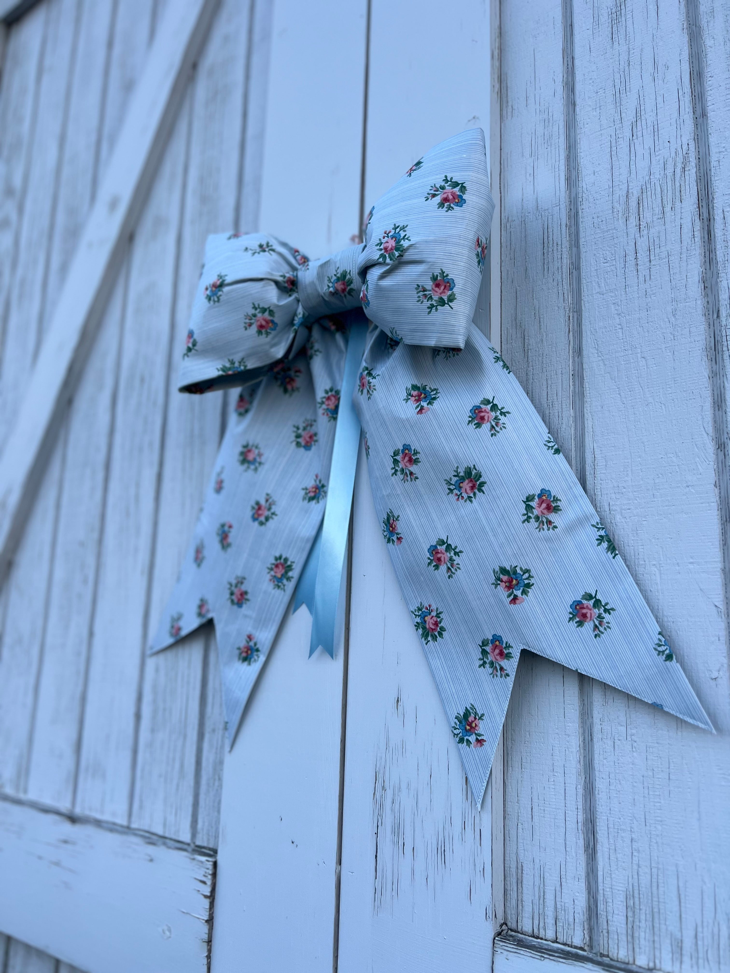 Pink and Blue Floral Bow