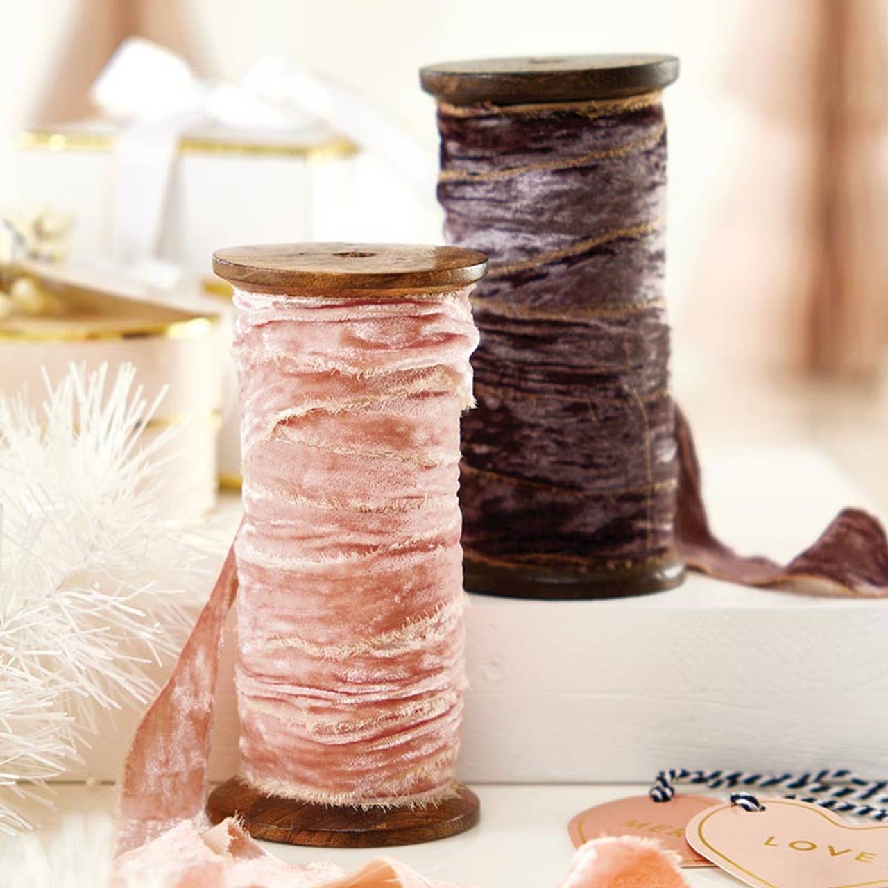 Rose Frayed Velvet Ribbon Spool