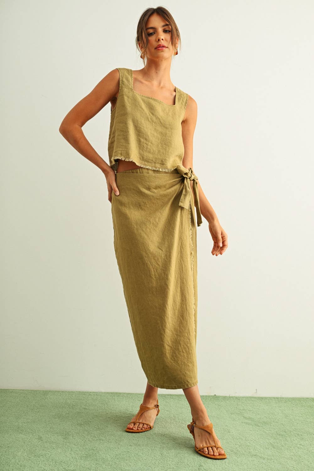 Raw Hem Wrap Skirt