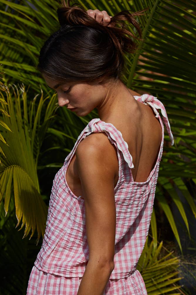 Gingham Square Neck Top in Pink