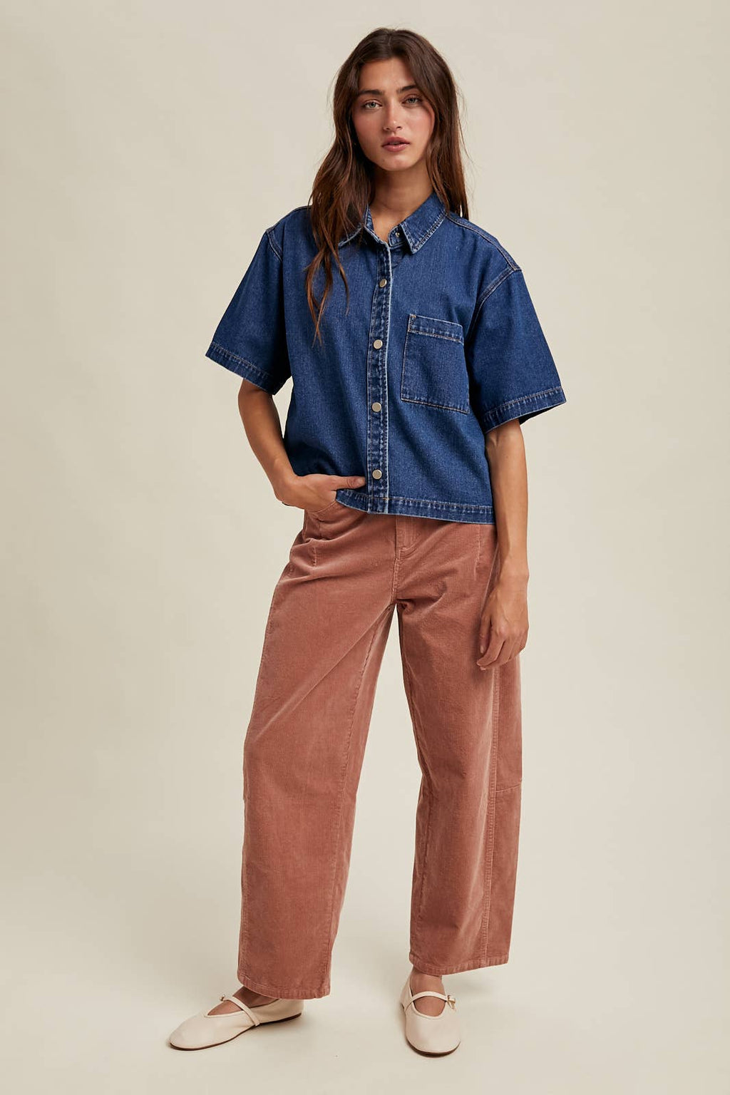 Boxy Denim Button-Up Shirt