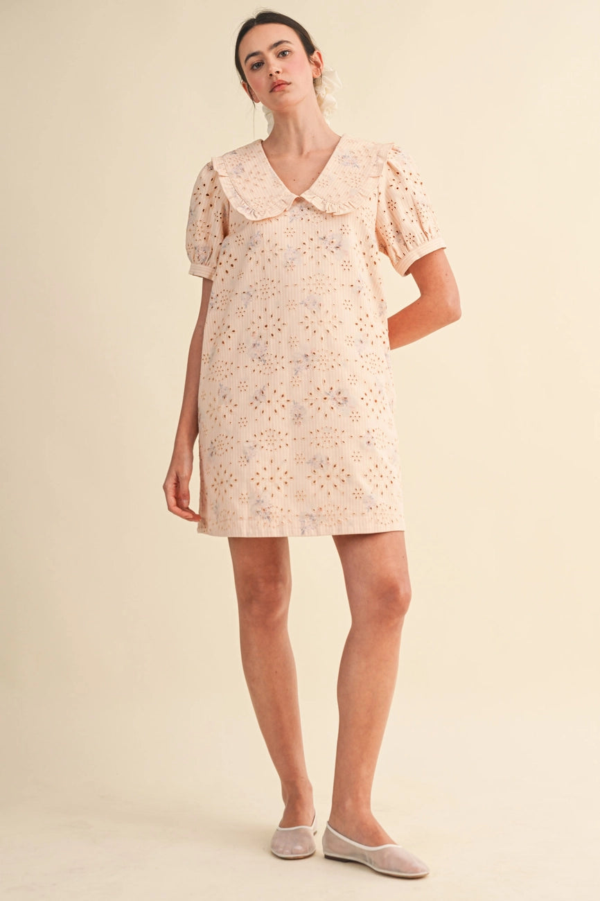 Floral Eyelet Striped Mini Dress