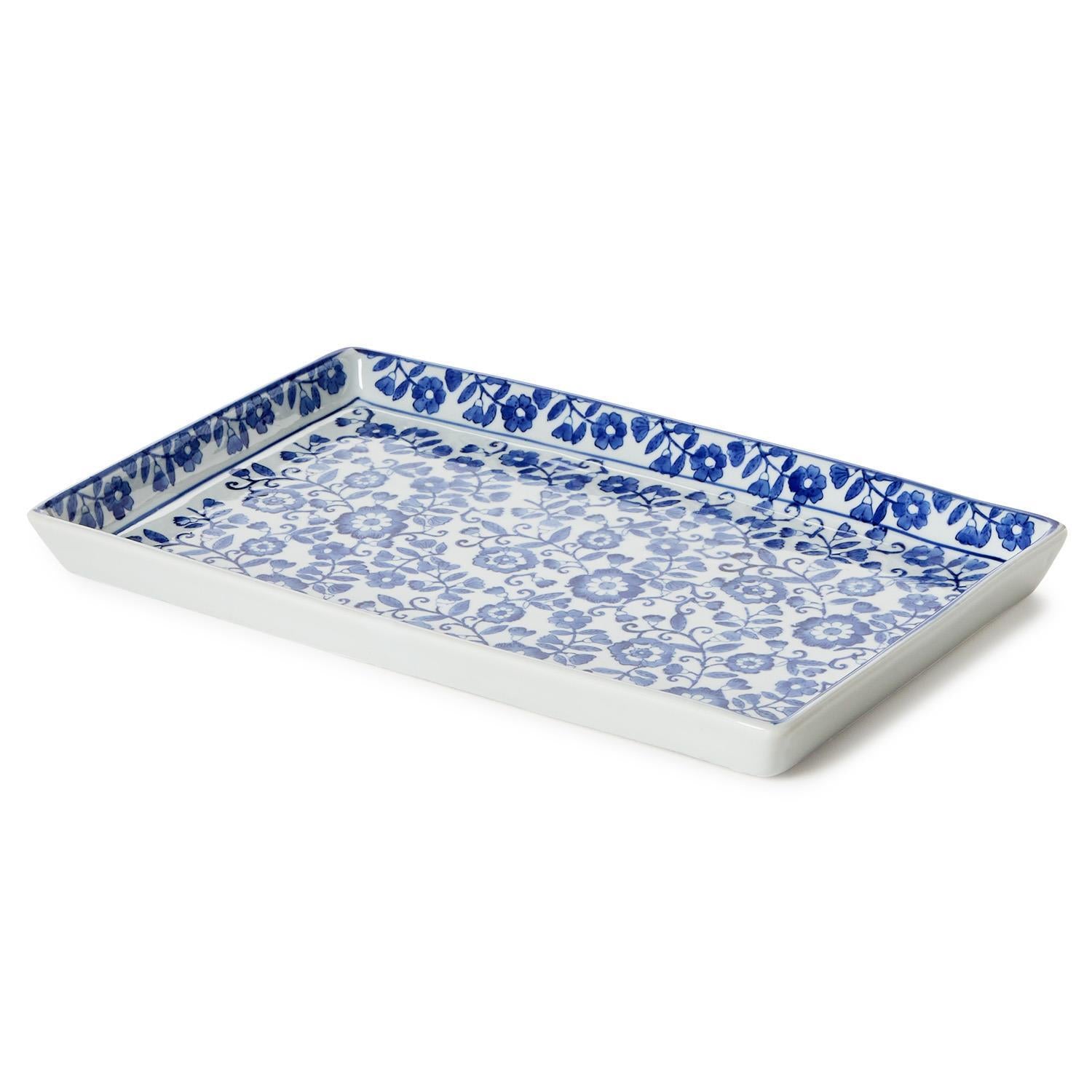 Blue and White Floral Tray
