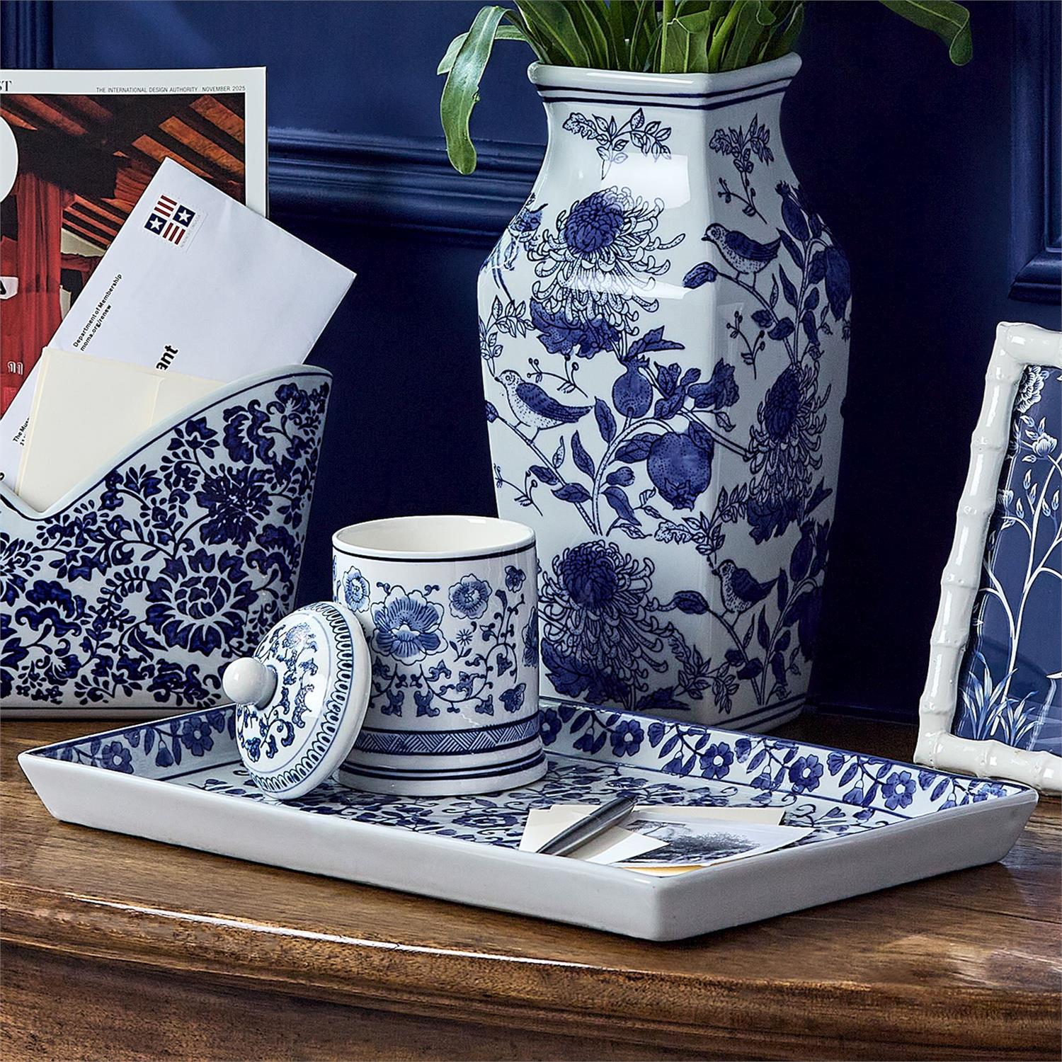 Blue and White Floral Tray