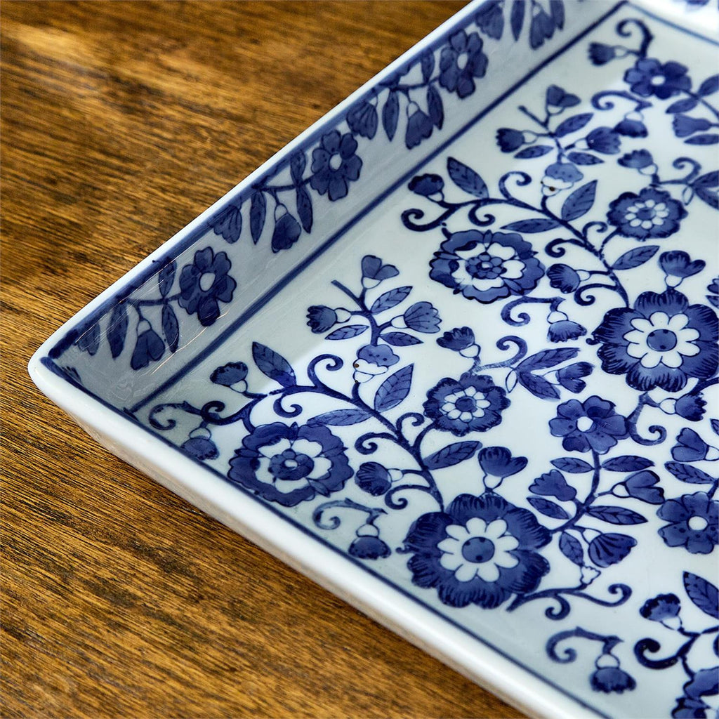Blue and White Floral Tray