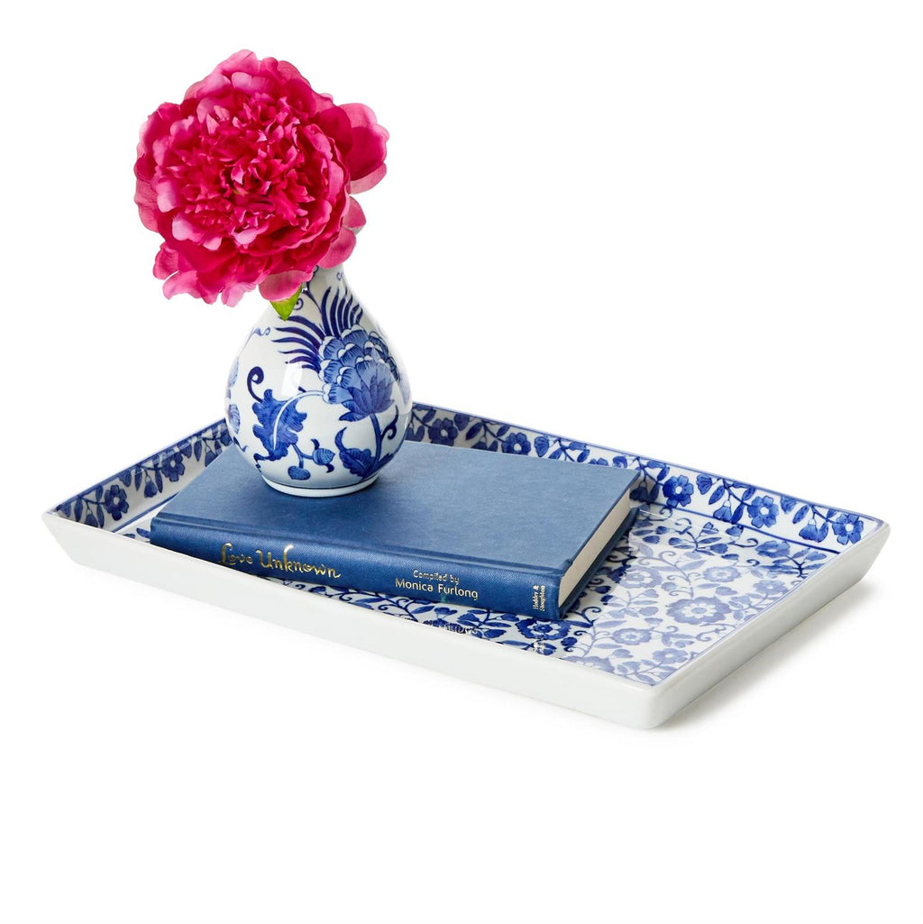 Blue and White Floral Tray