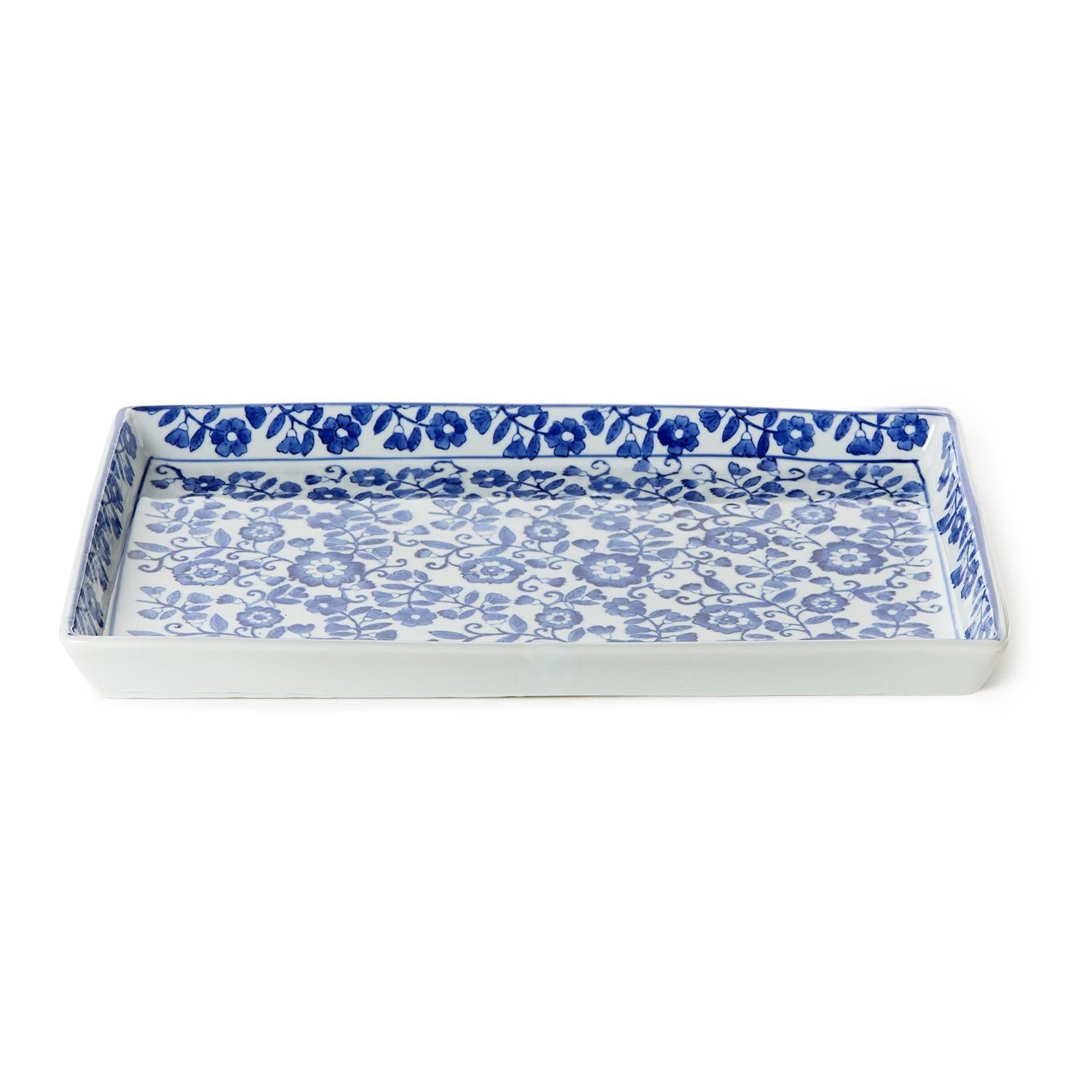 Blue and White Floral Tray