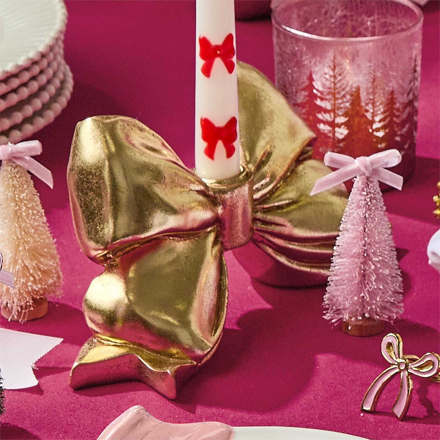 Gold Bow Taper Candleholder