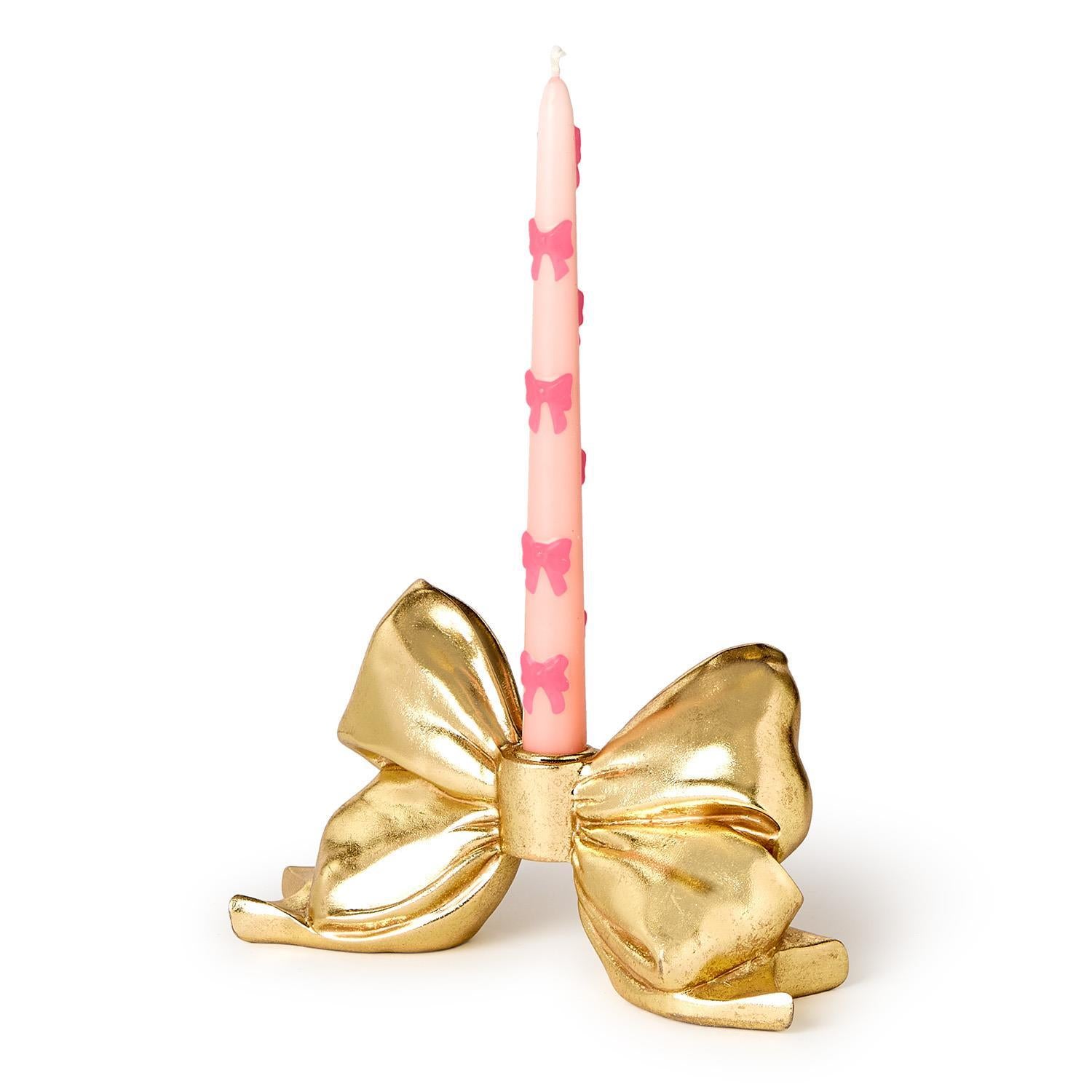Gold Bow Taper Candleholder