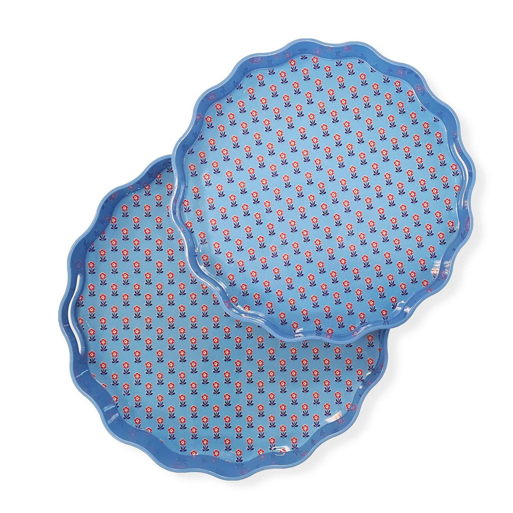 Red, White, and Bloom Scalloped Tray