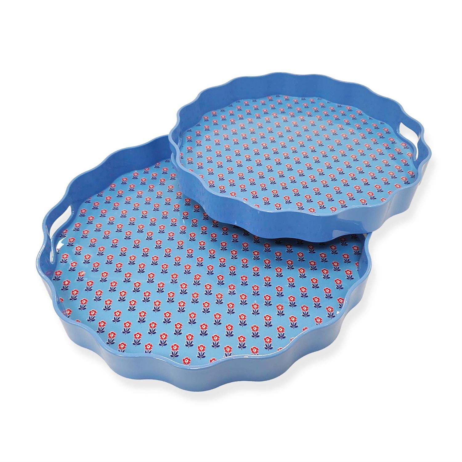 Red, White, and Bloom Scalloped Tray