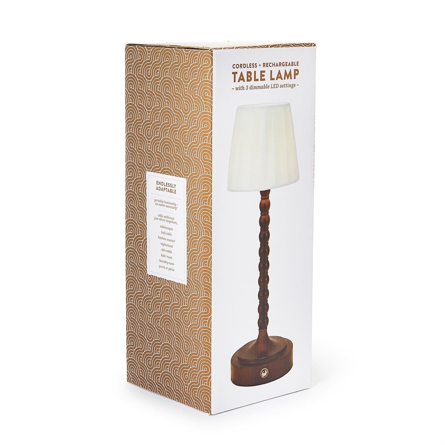 LED Beaded Wood Pole Table Lamp