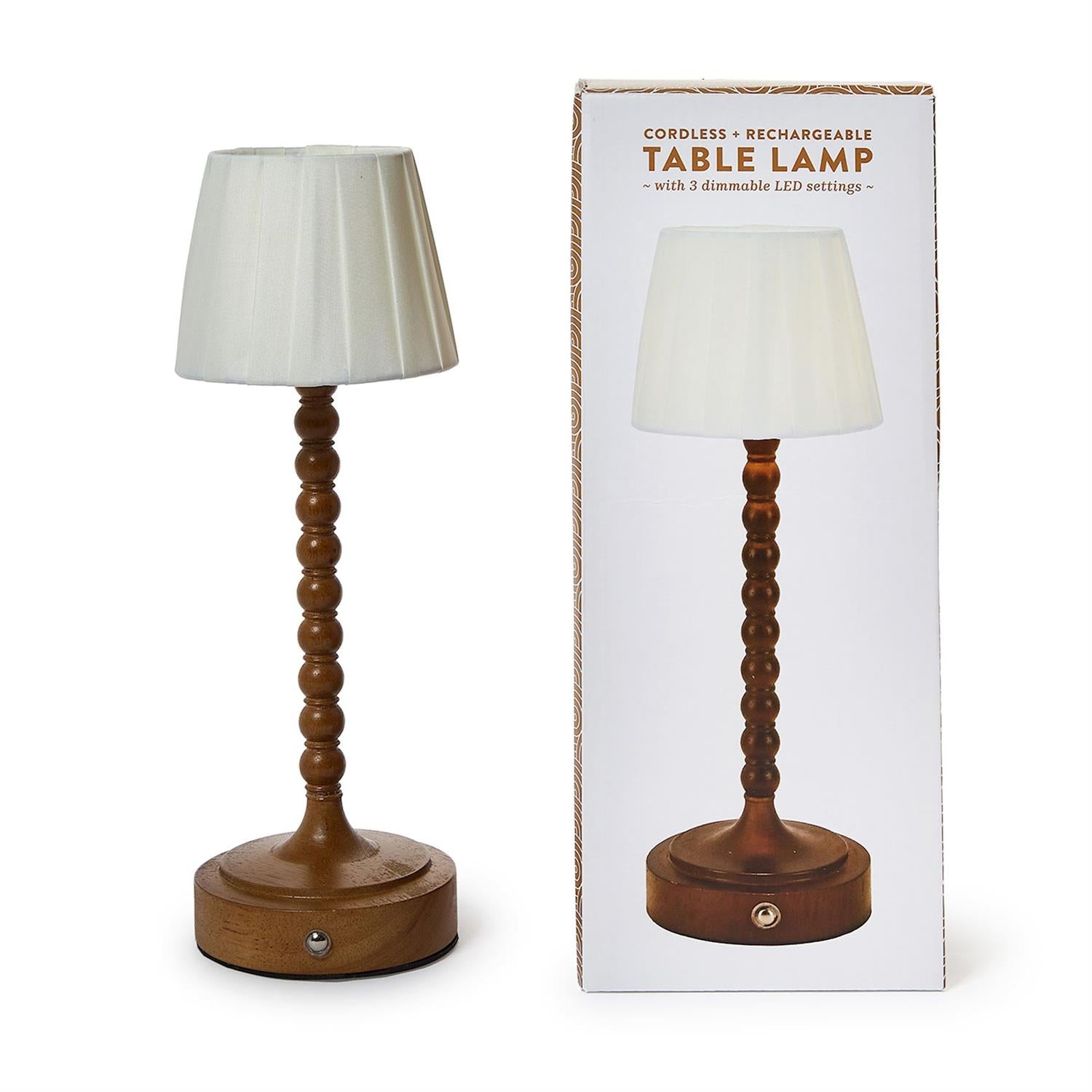 LED Beaded Wood Pole Table Lamp