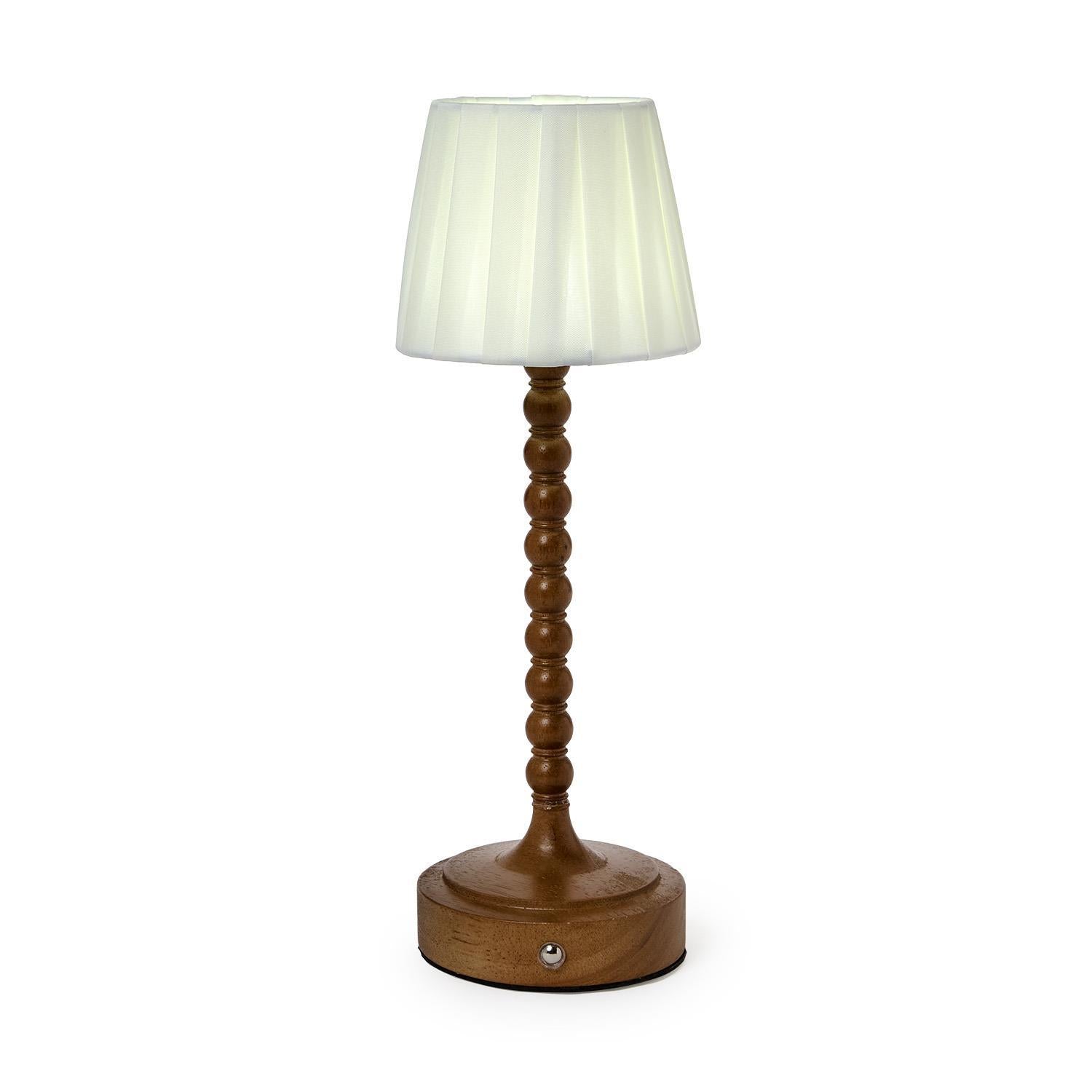 LED Beaded Wood Pole Table Lamp