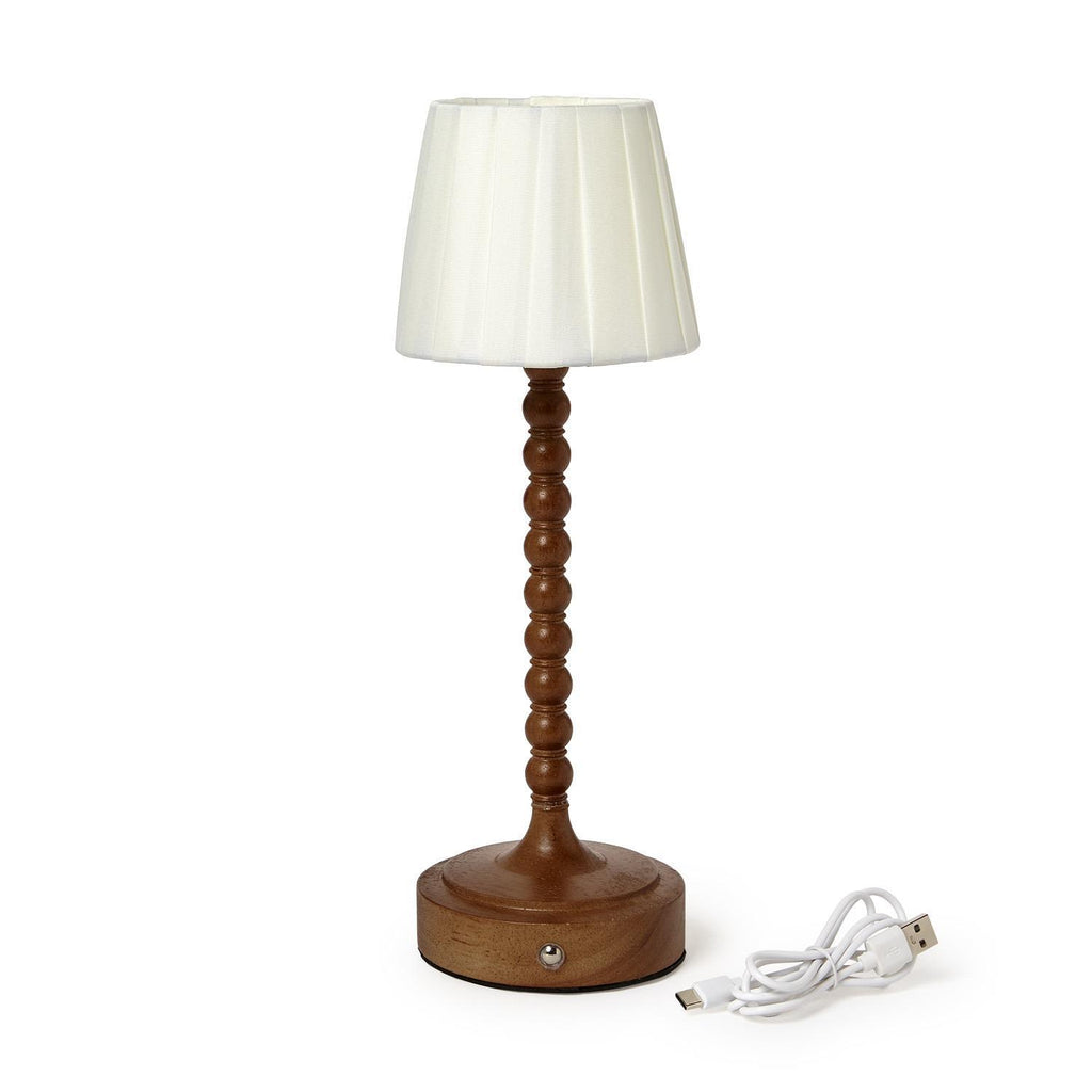 LED Beaded Wood Pole Table Lamp