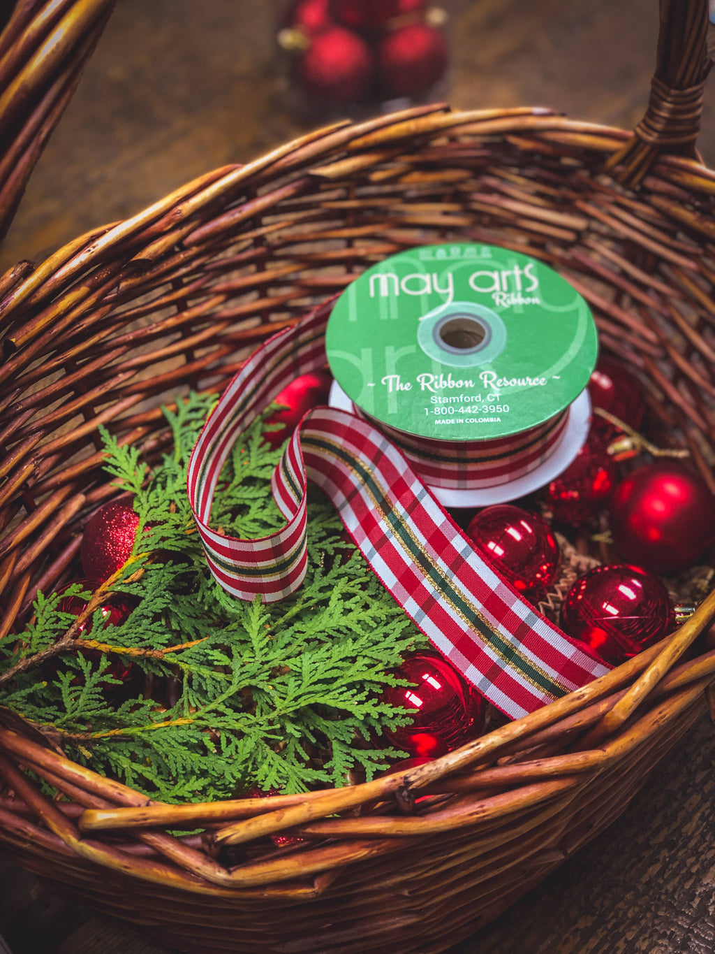 Christmas Gingham Woven Ribbon Spool