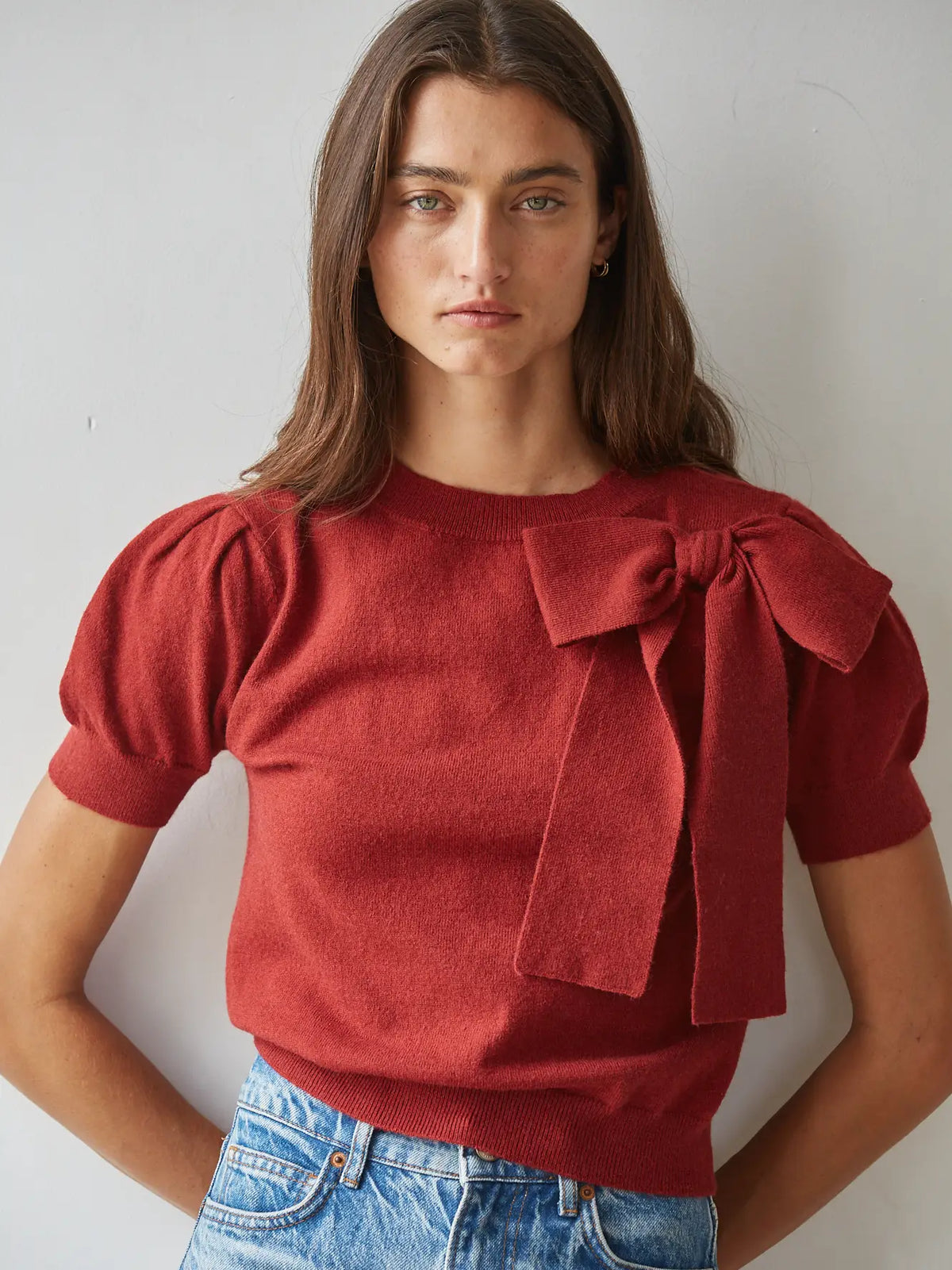 Shoulder Bow Knit Sweater