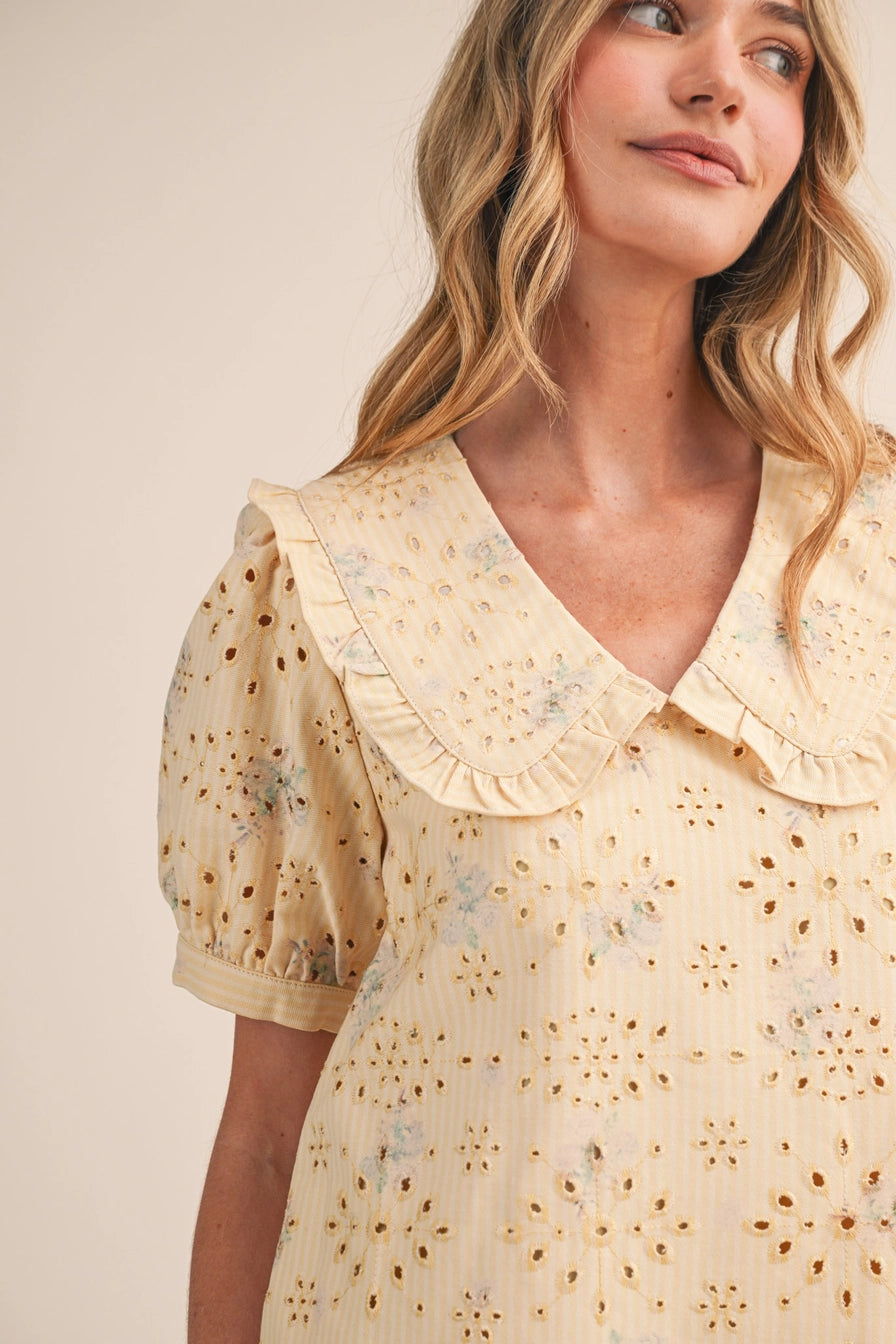 Floral Eyelet Striped Mini Dress