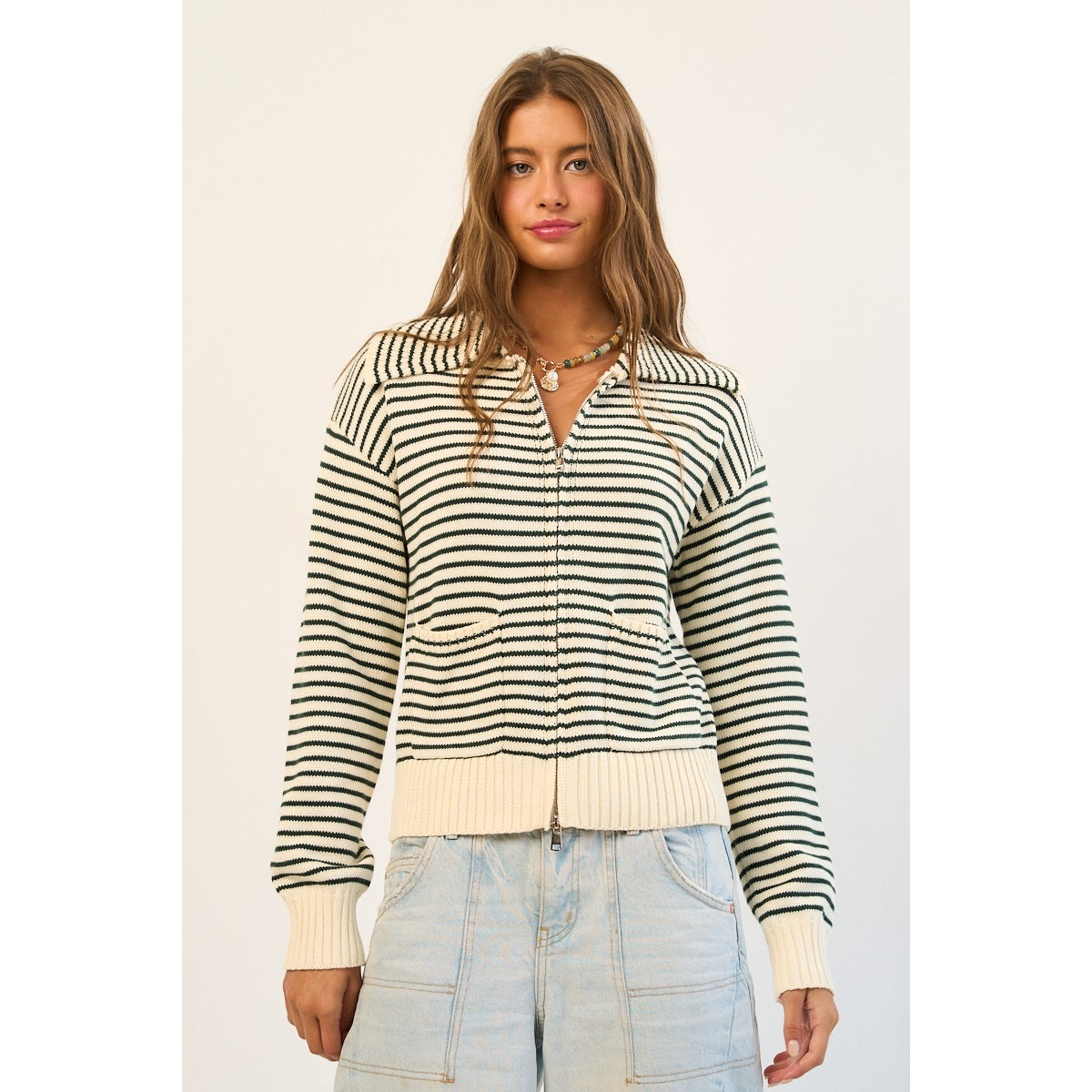 Striped Zip-Up Sweater
