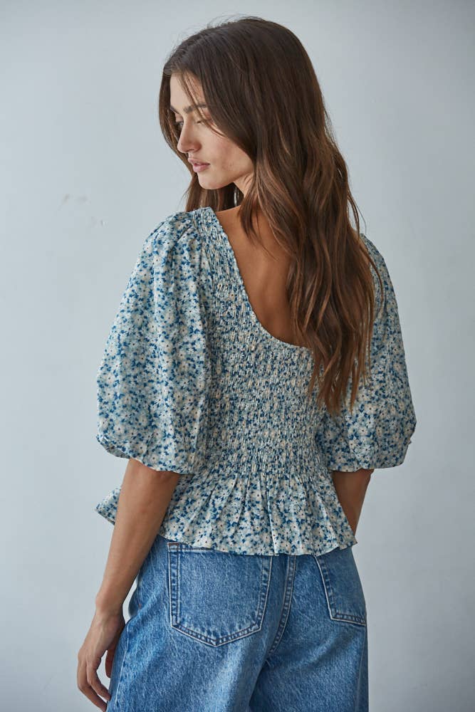 Floral Balloon Smocked Top