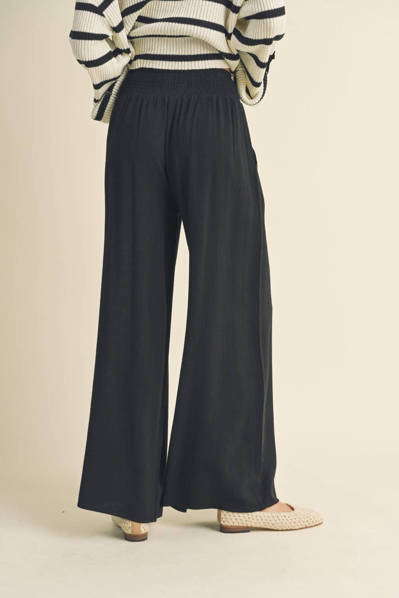 Cotton Linen Smocked Waist Pants