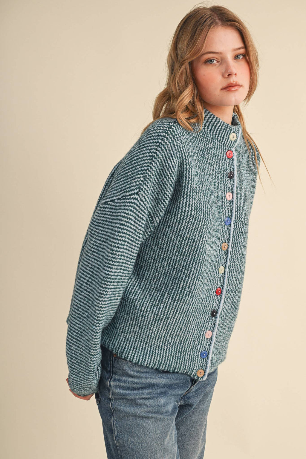 Striped Sweater Cardigan with Colorful Buttons