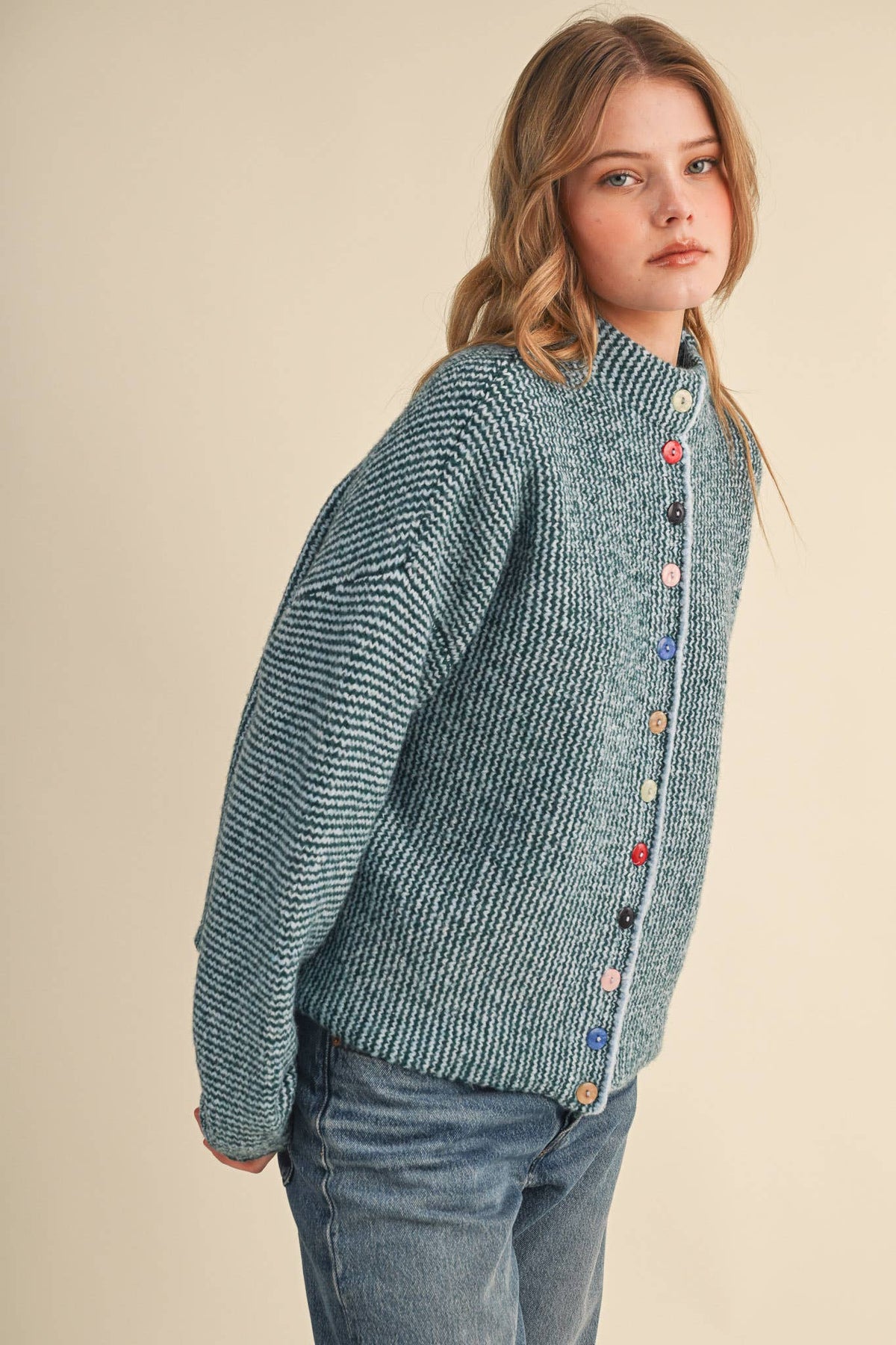 Striped Sweater Cardigan with Colorful Buttons
