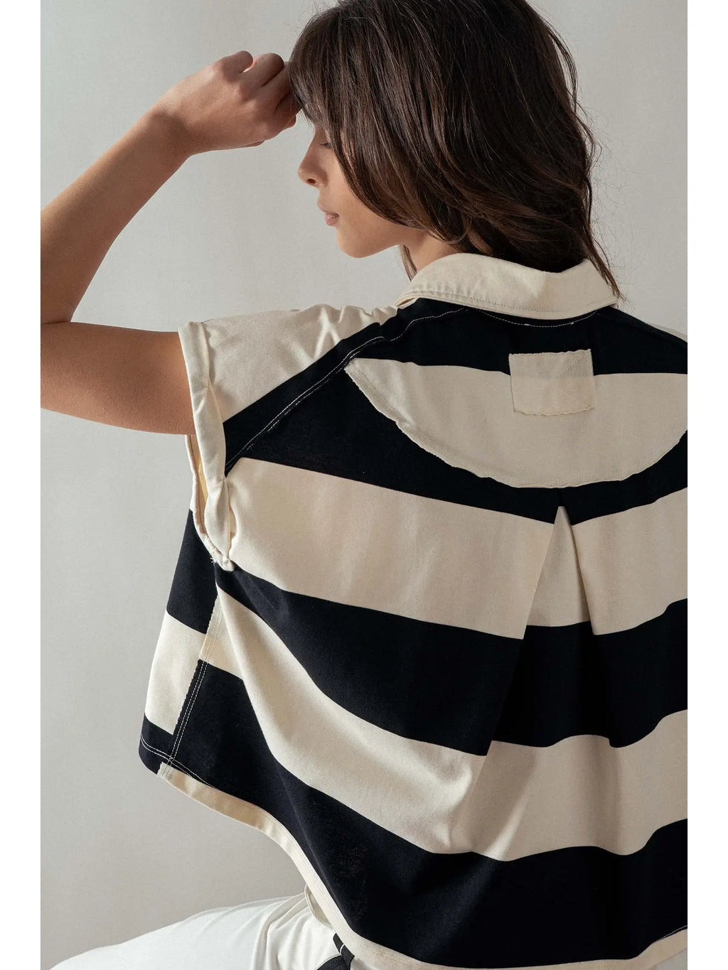 Dolman Sleeve Polo Shirt in Ivory Black