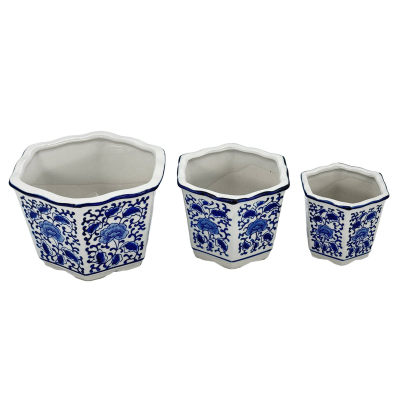 Hexagon Floral Ruffled Lip Planter, Asst. Sizes