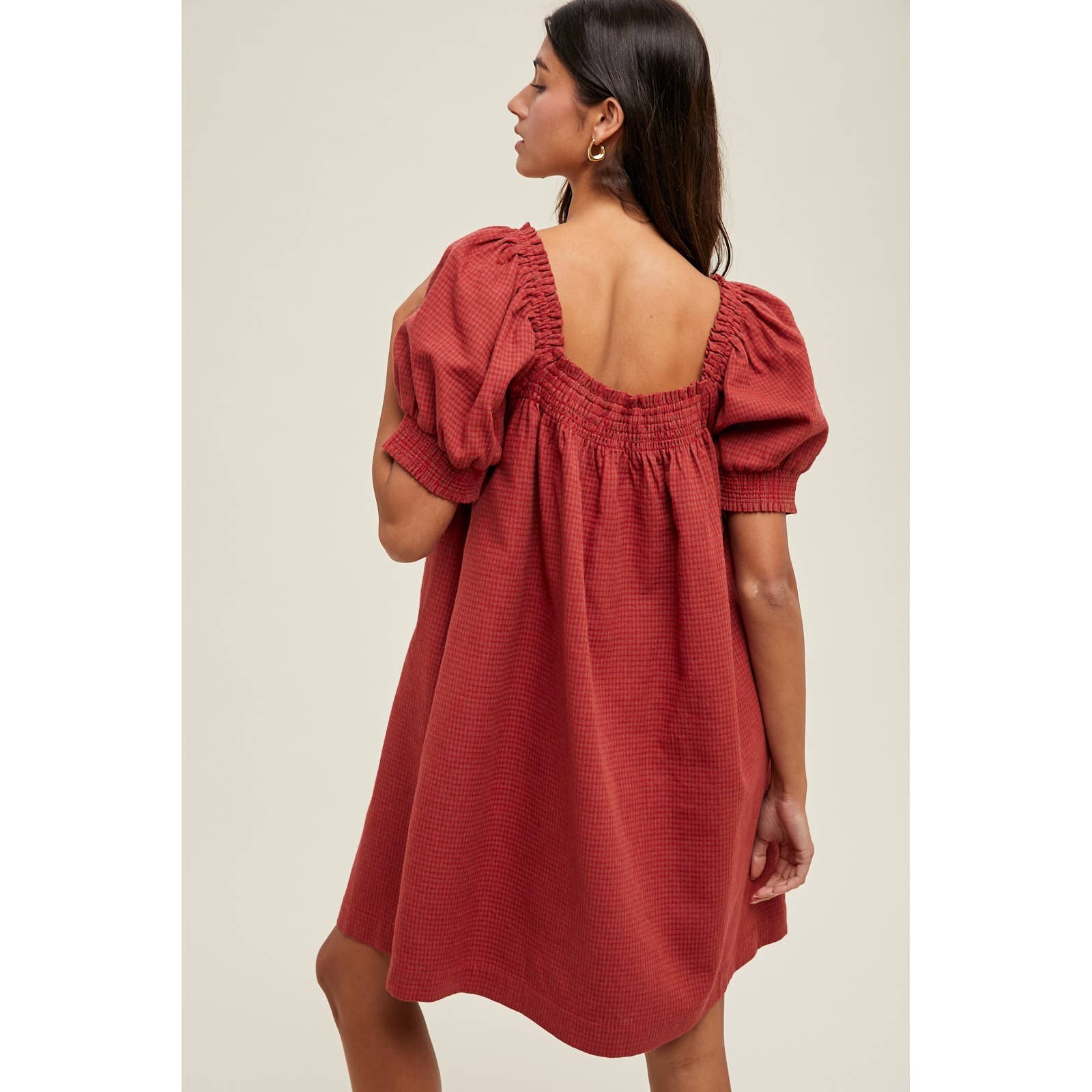 Plaid Puff Sleeve Mini Dress