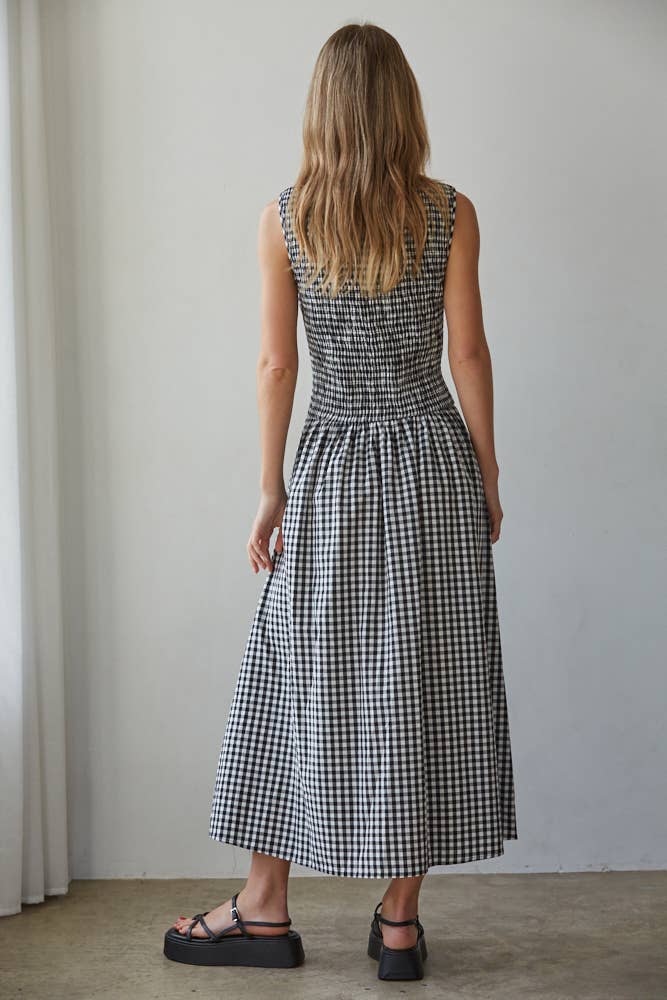 Gingham Smocked Midi Dress