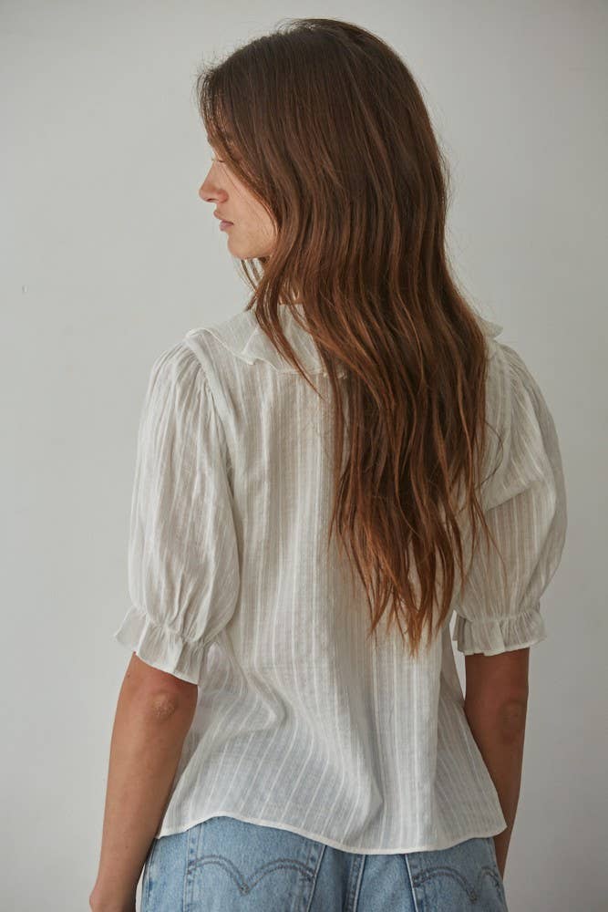 Buttondown V-Neck Short Sleeve Top