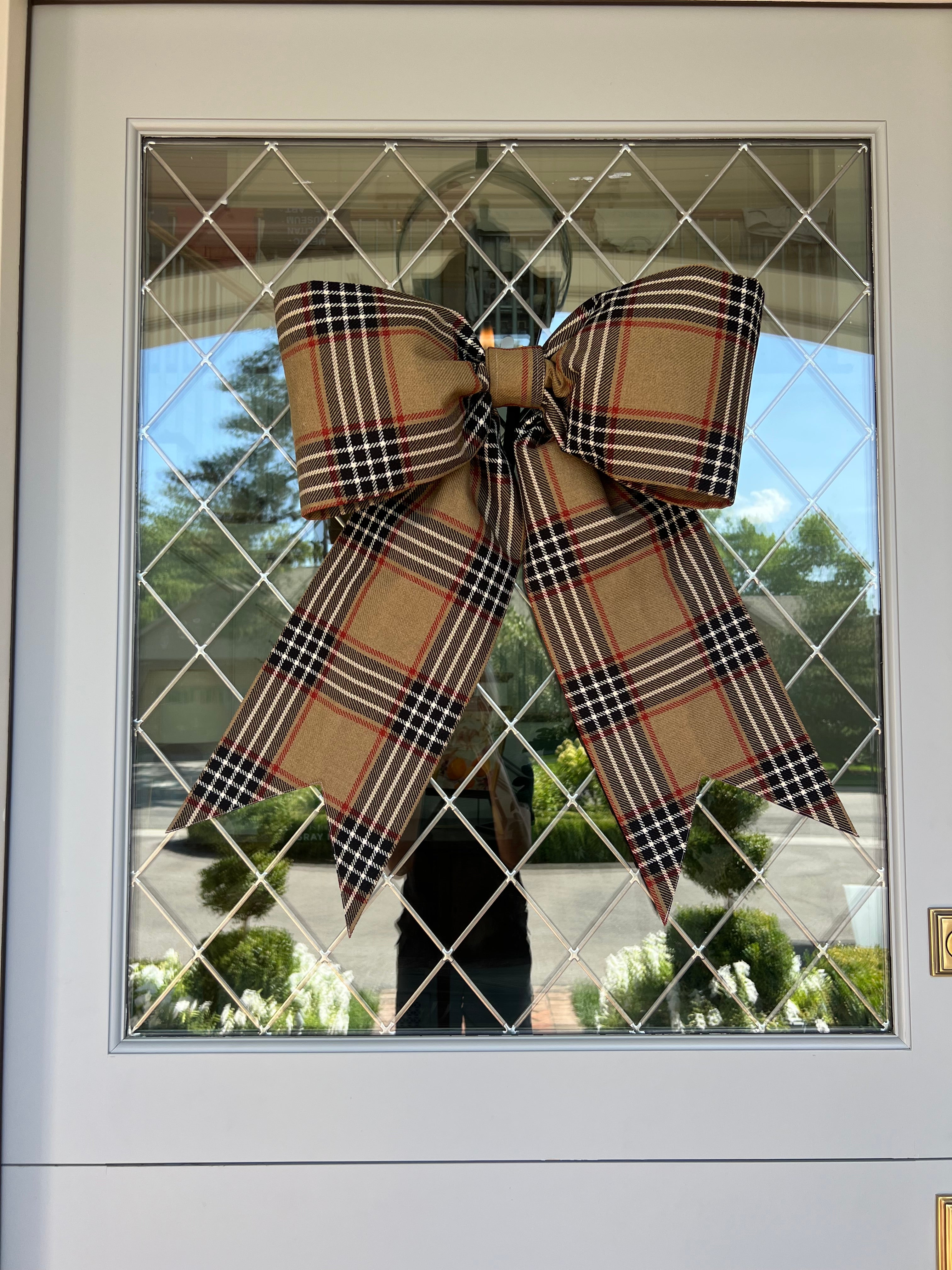 Large Block Tan Plaid Bow
