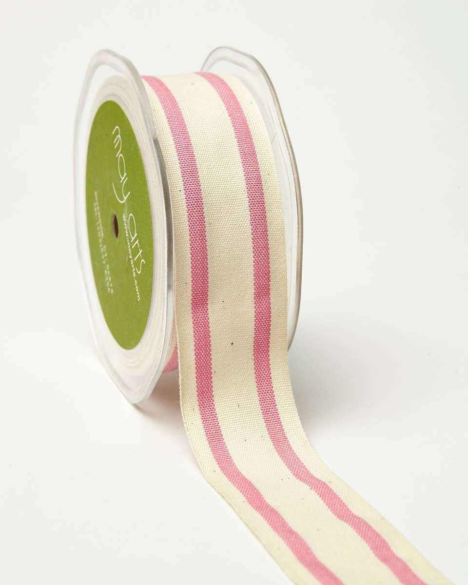 Woven Cotton Pink Double Stripes Ribbon